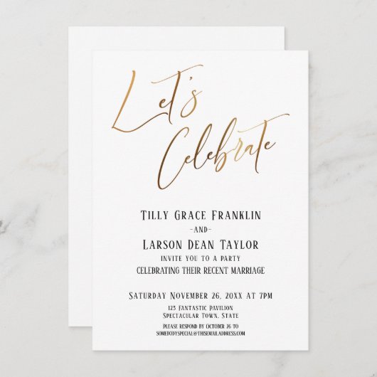 レッツ祝金ゴールドエレガントウェディングパーティー 招待状 (正面/裏面)