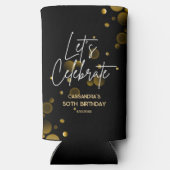 レッツ祝金ゴールド《写真》ぼけ味グラデーション黒誕生日 スリム缶クーラー (裏面)