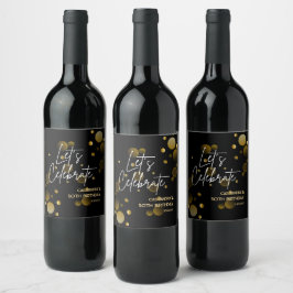 レッツ祝金ゴールド《写真》ぼけ味グラデーション黒誕生日 ワインラベル