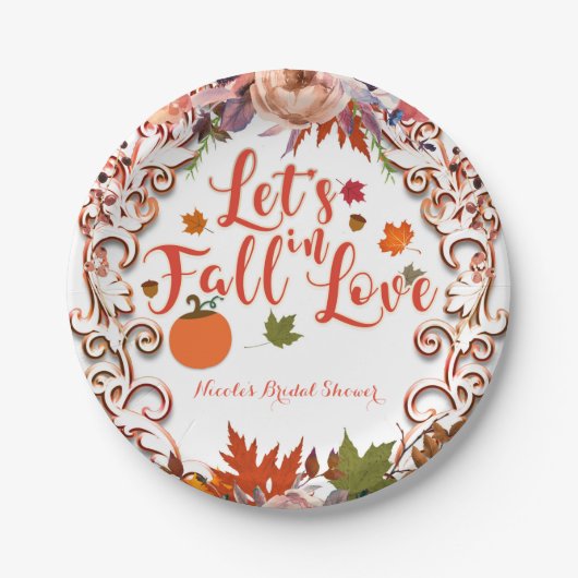 レッツ秋インラブオータムフローラブライダルシャワー ペーパープレート (正面)