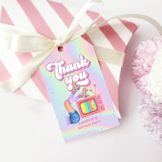 レッツ転がおもしろいレトロローラースケートで滑る女子誕生日 ギフトタグ