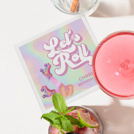 レッツ転がおもしろいレトロローラースケートで滑る女子誕生日 スタンダードカクテルナプキン