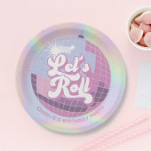 レッツ転がおもしろいレトロローラースケートで滑る女子誕生日 ペーパープレート