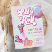 レッツ転がおもしろいレトロローラースケートで滑る女子誕生日 招待状