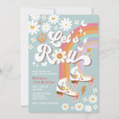 レッツ転がレトロGroovyブルーローラースケート誕生日 招待状 (正面)