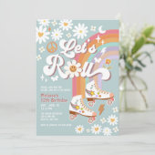 レッツ転がレトロGroovyブルーローラースケート誕生日 招待状 (スタンド正面)