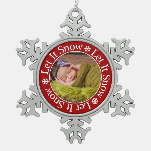 レッツ・イット・スノー・クリスマス・写真テンプレート雪片 スノーフレークピューターオーナメント (正面)
