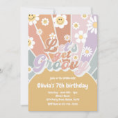 レッツ ゲット グルービー レトロ サンシャイン デイジー バースデー 招待状 (正面)