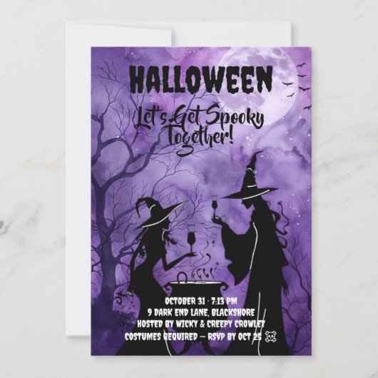レッツ・ゲット・スパイキー 紫のハロウィン招待状 セーブザデート (正面)