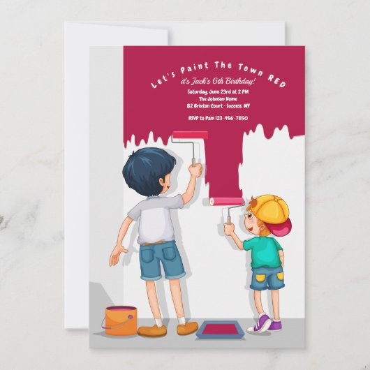 レッツ·ザ·タウン·レッ絵を描ド·誕生日 招待状 (正面)