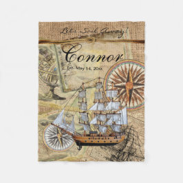 レッツ・セイルズ・セイル・遠くにヴィンテージ船 フリースブランケット