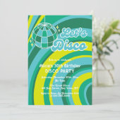レッツ ディスコ グルーヴィー ウェーブ レトロ 70s グリーン バースデー 招待状 (スタンド正面)