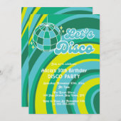 レッツ ディスコ グルーヴィー ウェーブ レトロ 70s グリーン バースデー 招待状 (正面/裏面)