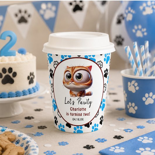 レッツ・パーティー!かわいい猫の2歳の誕生日パーティー 紙コップ