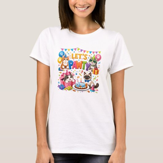 レッツ・パーティー・キャット 5歳の誕生日 | かわいい子猫の誕生日 Tシャツ (正面)