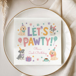 レッツ・パーティー・パピー・ドッグテーマの誕生日パーティー スタンダードカクテルナプキン