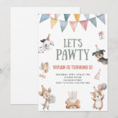レッツ・パーティー 面白い犬の誕生日パーティー 招待状 (正面/裏面)