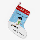 レットイットスノーホッパーソナライズされたケー雪だるま スモールクリスマスストッキング (正面 (吊り時))