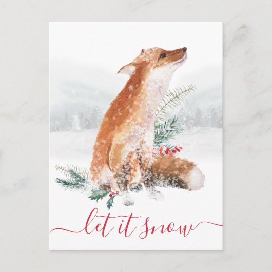 レットイットスノーレッドキツネウィンターウッドランドホリデイ ポストカード (正面)