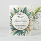 レットパームツリービーチグリーンアンド金ゴールドブライダルシャワー 招待状 (スタンド正面)
