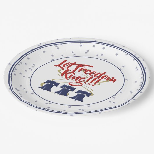 レットフリーダムリングや輪リバティベル-赤と青 ペーパープレート (アングル)