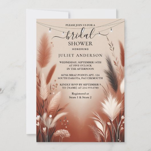 レットボー素朴オータムブラウングラデーションブライダルシャワー 招待状 (正面)