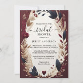レットマルーン伝統的秋ブルゴーニュブライダルシャワー 招待状 (正面)