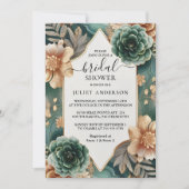 レットモンスターエメラルドグリーンアンド金ゴールドブライダルシャワー 招待状 (正面)