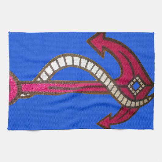 レッドいかりアートプリント キッチンタオル (横)