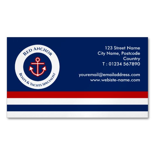 レッドいかりボートヨットスペシャ航海のルダー マグネット名刺 (正面)