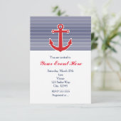 レッドいかり航海のブルー&ホワイトストライプ招待状 招待状 (スタンド正面)