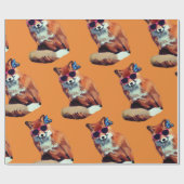 レッドおもしろいキツネアートラッピング紙 ラッピングペーパー (フラット)