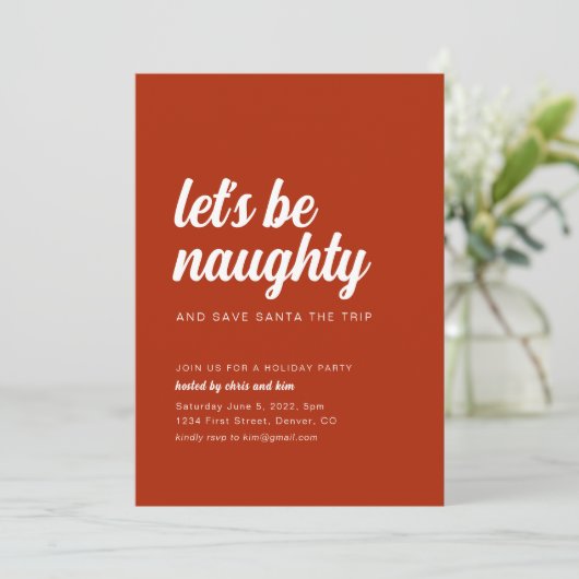 レッドおもしろいクリスマスホリデーパーティー招待状 招待状 (スタンド正面)
