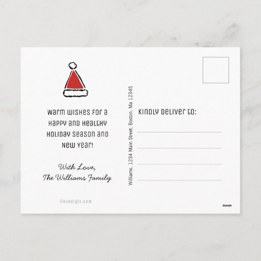 レッドおもしろいサンタハメリーット&ブライトタイポグラフィ シーズンポストカード (裏面)