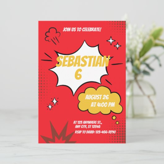 レッドおもしろい漫画ブックスタイル 招待状 (スタンド正面)