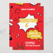 レッドおもしろい漫画ブックスタイル 招待状 (正面/裏面)