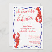 レッドお洒落彼女は彼女のロブスターブライダルシャワー 招待状 (正面)
