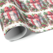 レッドかわいらしホワイト水玉模様コケットボウアンドホリー ラッピングペーパー (ロールコーナー)