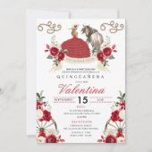 レッドかわいらしローゼス女性のカーボーイウエスタンキンセアニラ 招待状 (正面)