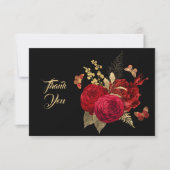 レッドかわいらし金ゴールドバラバタフライありがとう サンキューカード (正面)