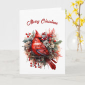 レッドかわいらし（鳥）ショウジョウコウカンチョウフローライラストレーションクリスマス カード (黄色い花)