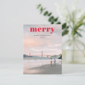 レッドが1シンプル枚のフォトクリスマスでオーバーレイ シーズンカード (スタンド正面)