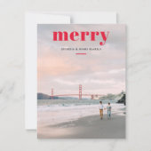 レッドが1シンプル枚のフォトクリスマスでオーバーレイ シーズンカード (正面)