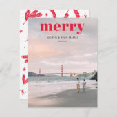 レッドが1シンプル枚のフォトクリスマスでオーバーレイ シーズンカード (正面/裏面)