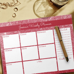 レッドきらめくカスタムウィークリープランナーとTo Doリスト ノートパッド