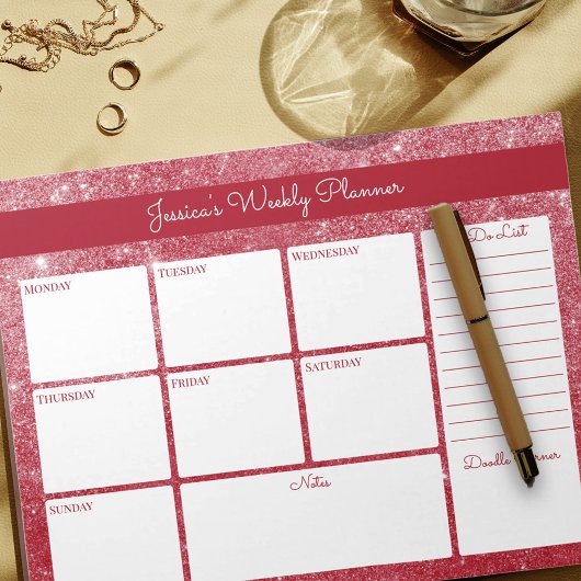 レッドきらめくカスタムウィークリープランナーとTo Doリスト ノートパッド