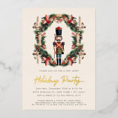 レッドくるみ割りリースクリスマスパーティの招待状 箔シーズンカード (正面)