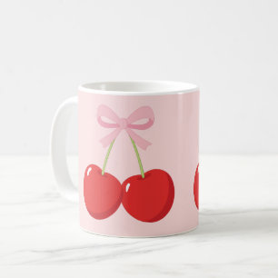 レッドさくらんぼとピンクボウコケットコテージシック コーヒーマグカップ