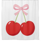 レッドさくらんぼとピンクボウコケットコテージシック シャワーカーテン (正面)