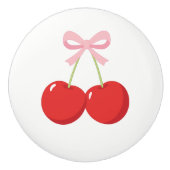 レッドさくらんぼとピンクボウコケットコテージシック セラミックノブ (正面)